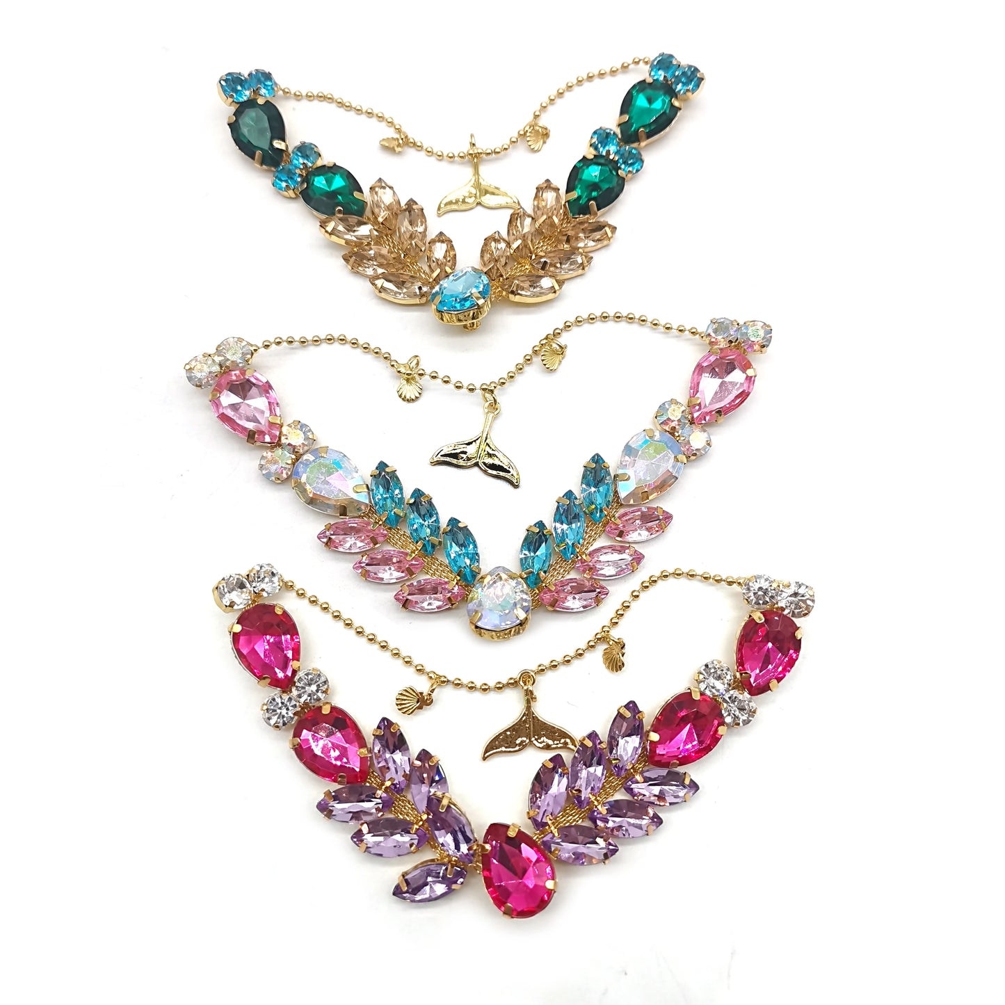 Colorful Ladies Summer Flip Flops Accessories Removable Crystal Rhinestone Shoe Chain With Mermaid Tail Charm