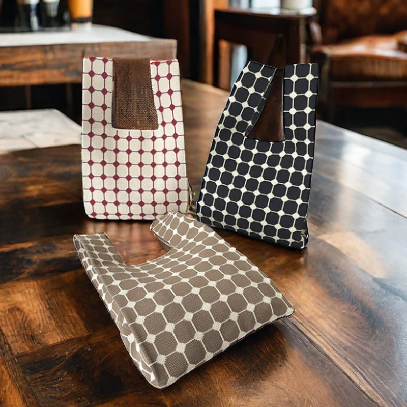 Chic Checkerboard Pattern Women's Stylish Versatile Knitted Vest Tote Bag Custom Logo Print Open Closure-Wholesale Supply