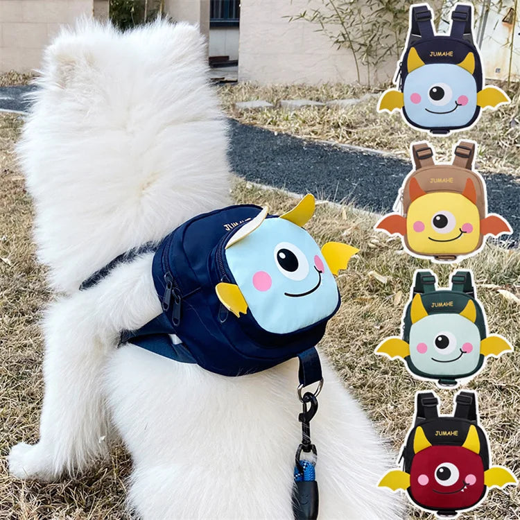 New Outdoor Detachable Traction Rope Snack Cartoon Pet Harness Backpack for Big Dog