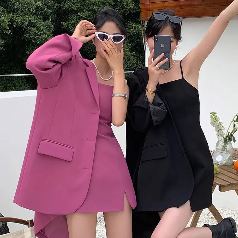 Wholesale 2026 Autumn Korean Chic French Minority Lapel Three Button Suit With Split Strap Inside Coat Dress Suit Women's Set