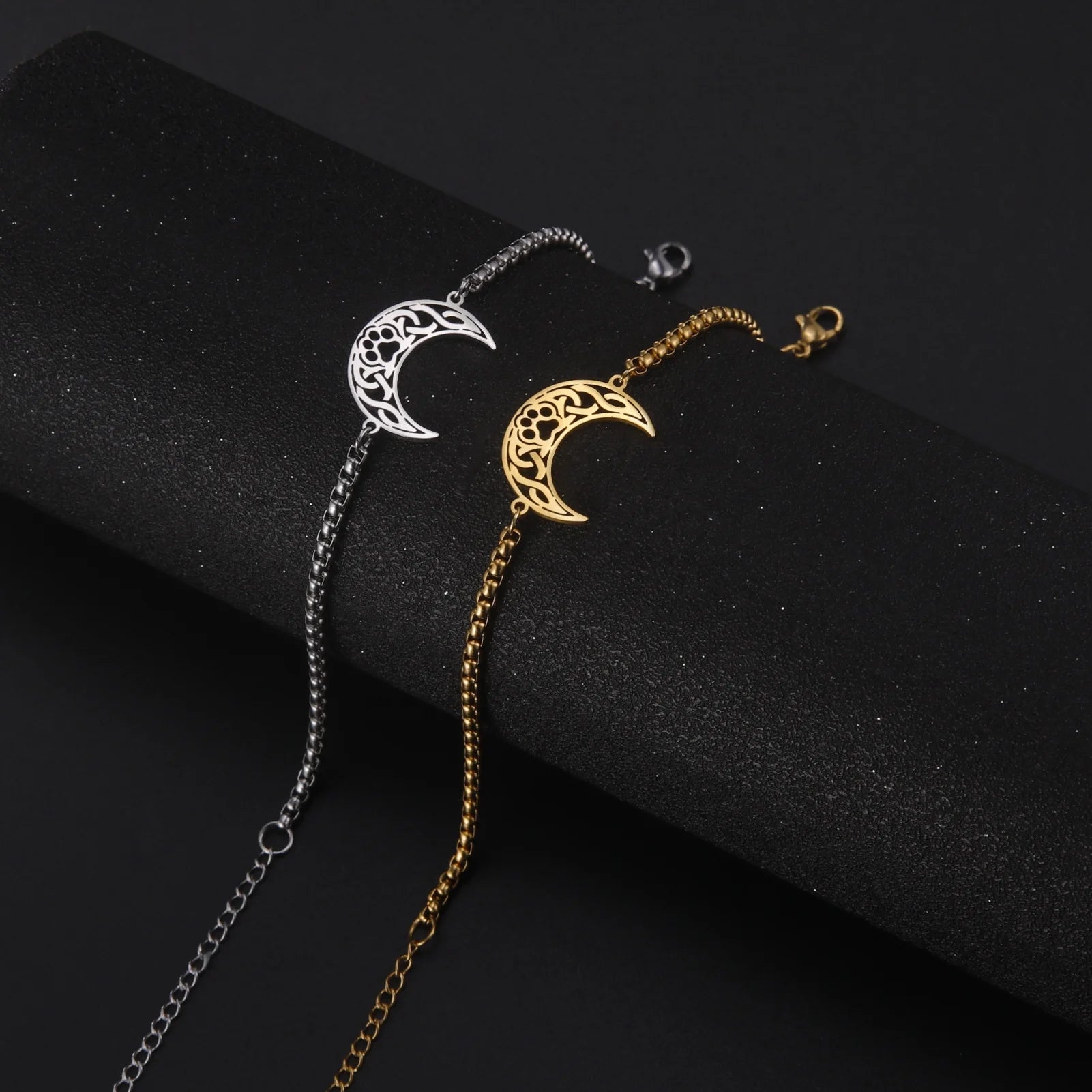 Stainless Steel Moon Paw Animal Footprint Charms Bracelet for Women Girl Fashion Celtic Knot Bracelets Amulet Jewelry Wholesa
