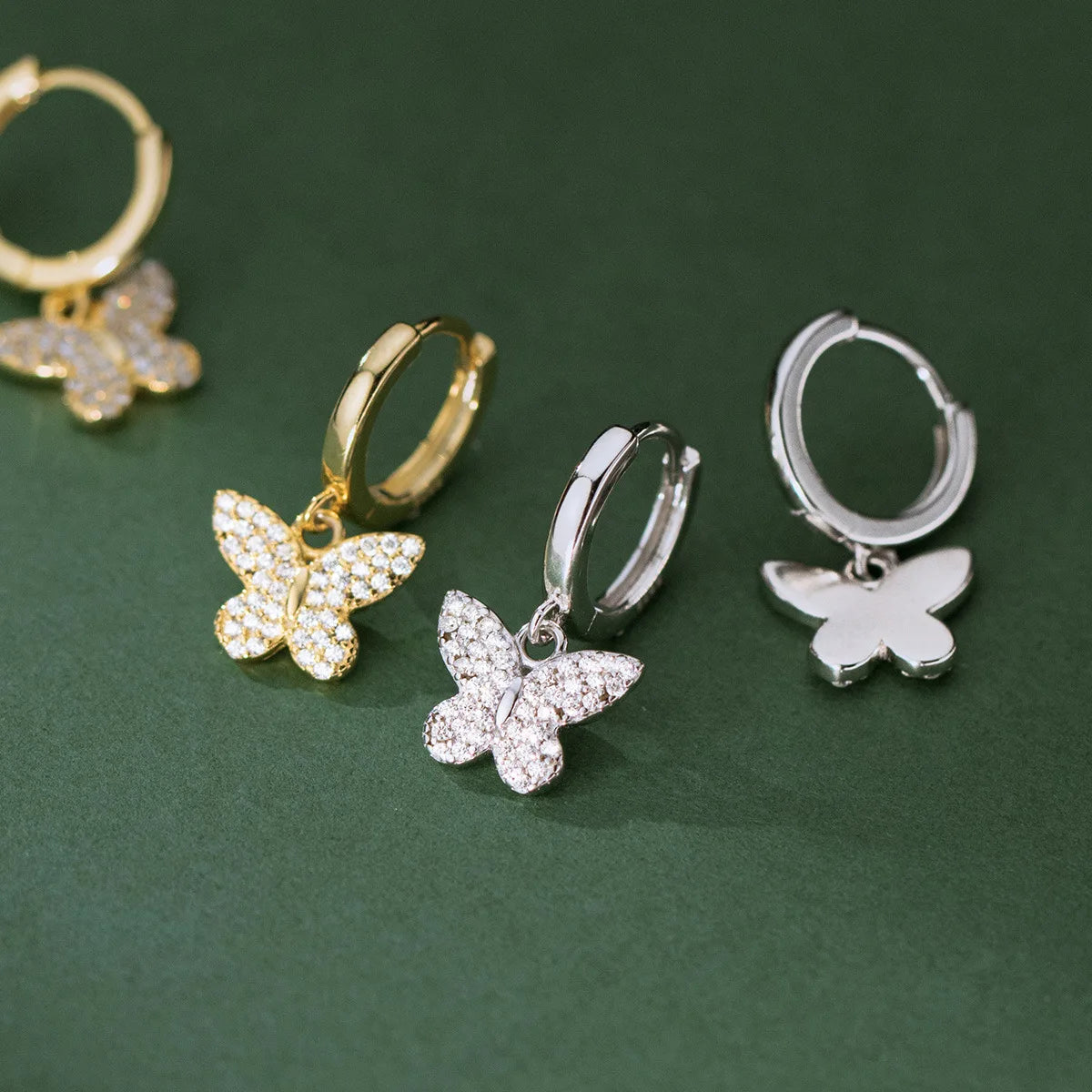 Fashion Earrings Jewelry 925 Sterling Silver butterfly Earrings Full Diamond Gold Plated Hoop Earrings Women Luxury