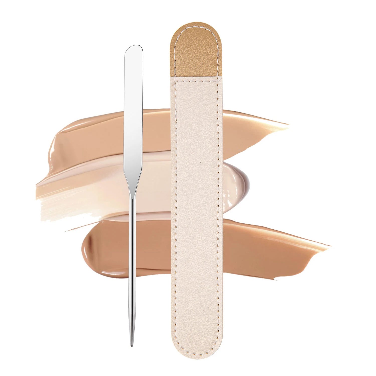 FOCSTAR Professional Silver Stainless Steel Mixing Palette and Makeup Cosmetic Spatula with Leather Case (BTB097)