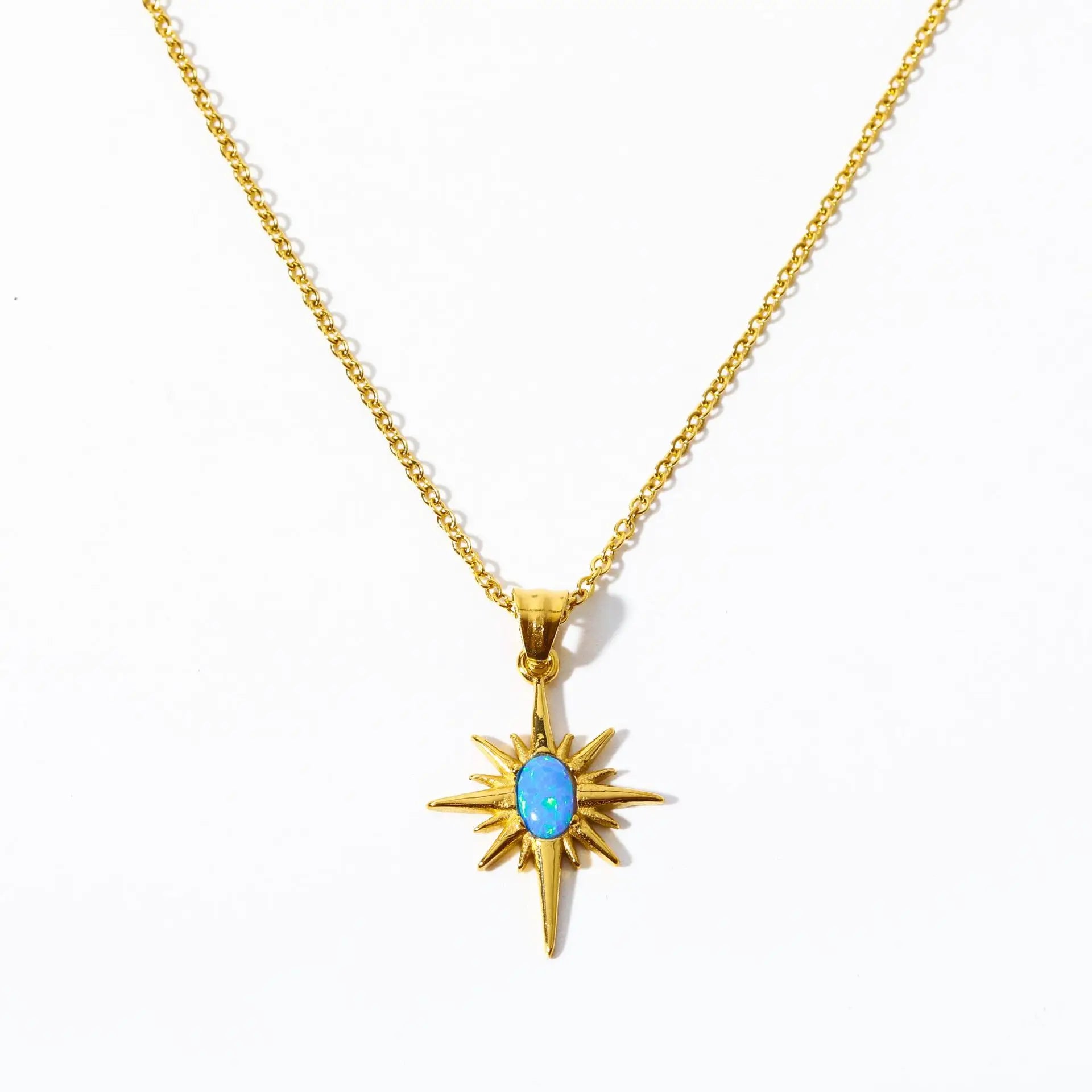 18k Gold Plated Jewelry Waterproof Stainless Steel Opal North Star Pendant Necklace