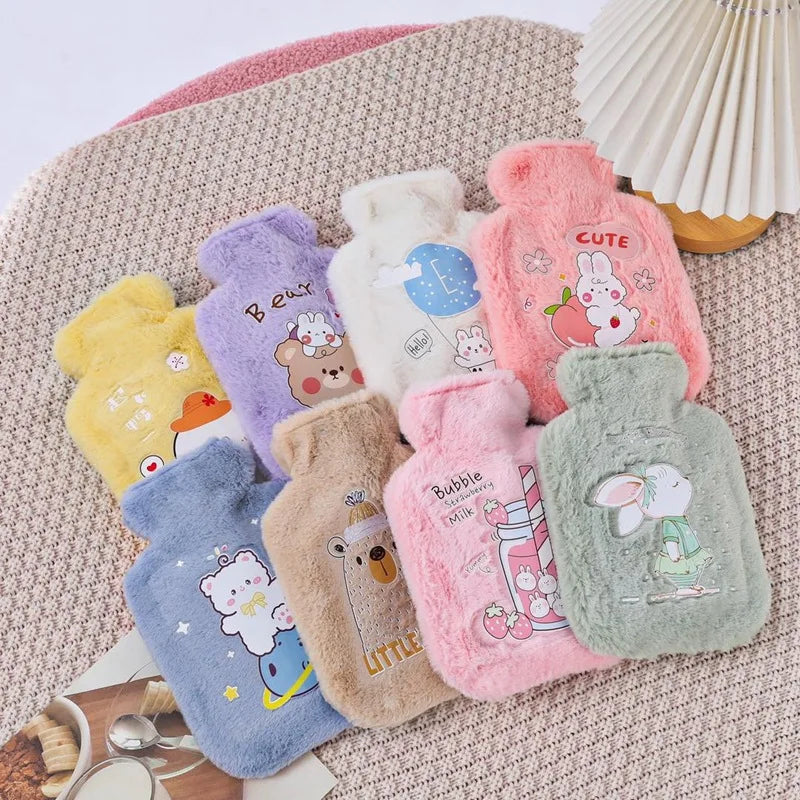 Wholesale Thickened PVC Hot Water Bottle Cartoon Plush Water Filling Warm Water Bag