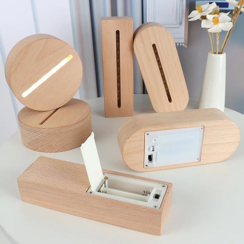Wholesale 3D Acrylic Wood Night LED Light Lamp Base in 3 Colors for Bedroom Use China's Price Electric Power Source