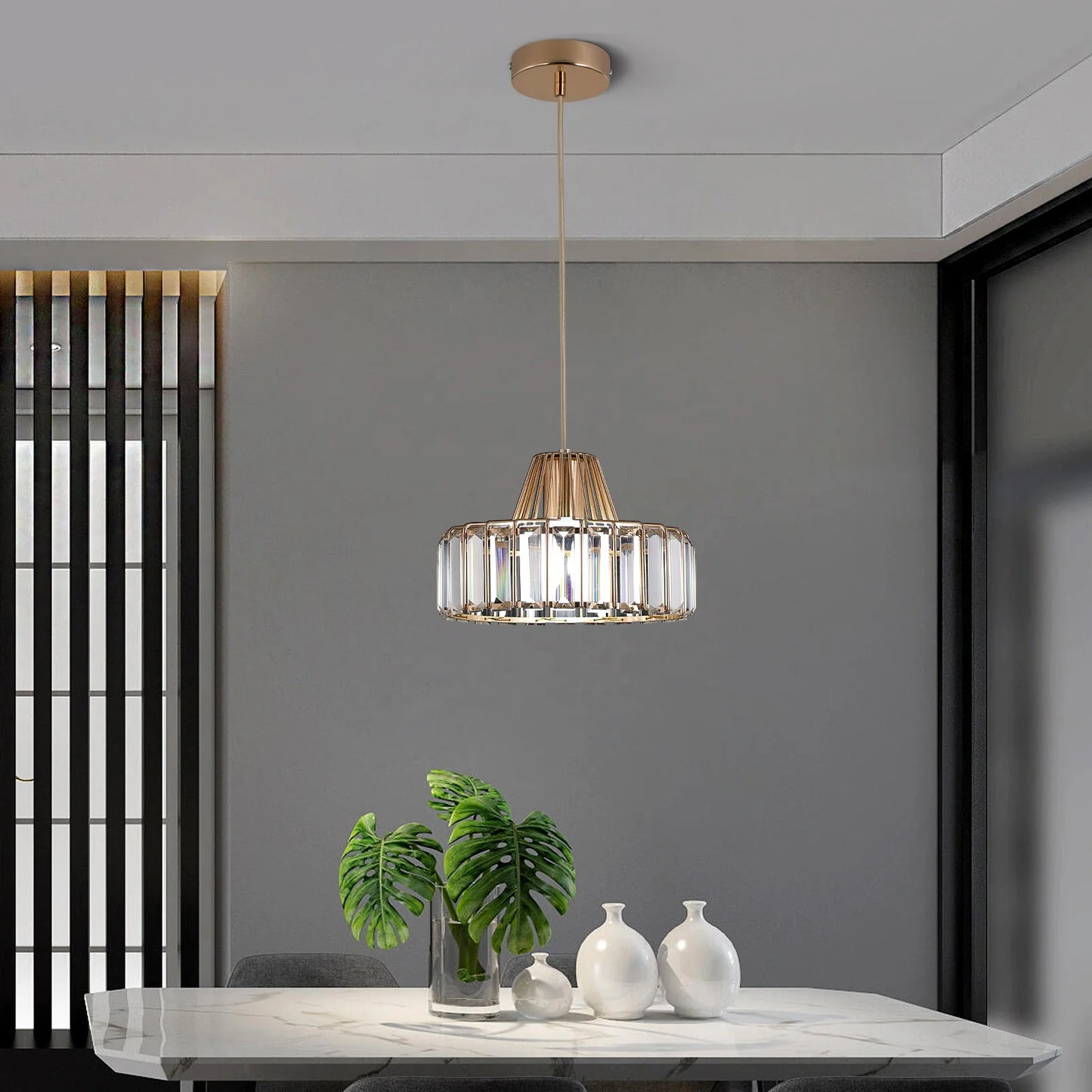Wholesale Customizable Minimalist Iron Pendant Light Crystal Chandelier for Kitchen Island Warm White Light