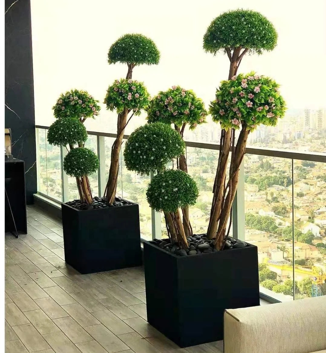 Outdoor Decorative Artificial Grass Ball Bonsai Tree Stylish Plastic Ball Tree for Indoor Outdoor Use Versatile Artificial Pl