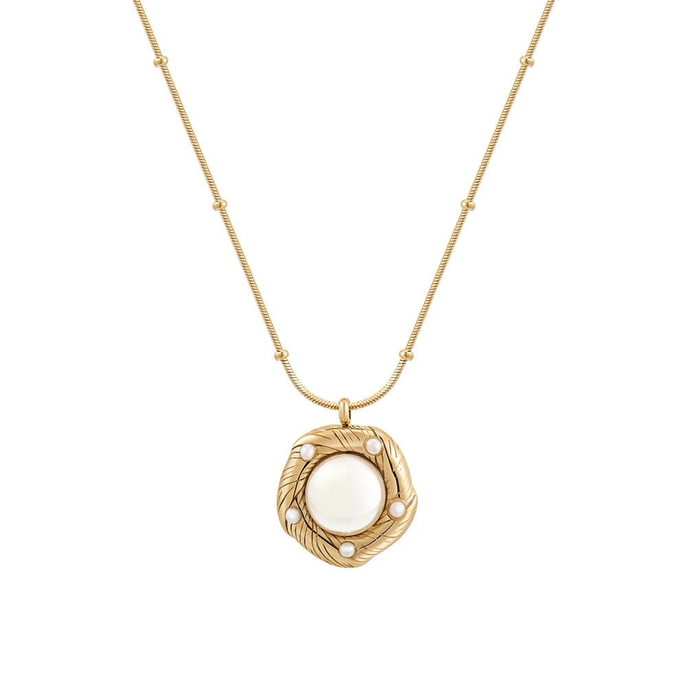 Latest 18K Gold Plated Stainless Steel Jewelry Beads Chain Flower Pearl Pendant  for Woman Accessories Necklace P243437
