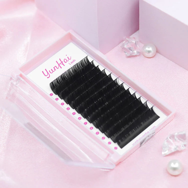 Yunhai Private Label Matte Dark Black Volume Lash Extensions Cashmere 0.03 Eyelash Extensions Supplies Eyelashes Lash Trays