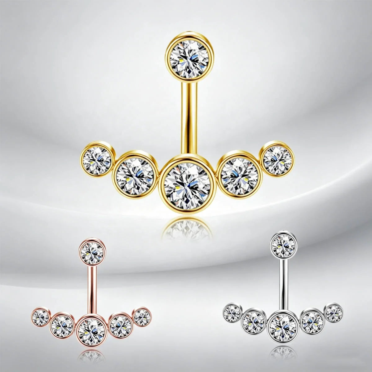 316L Surgical Steel T Shape Belly Button Ring Hypoallergenic Navel Piercing No Tarnish Comfortable Body Jewelry Silver Rose G