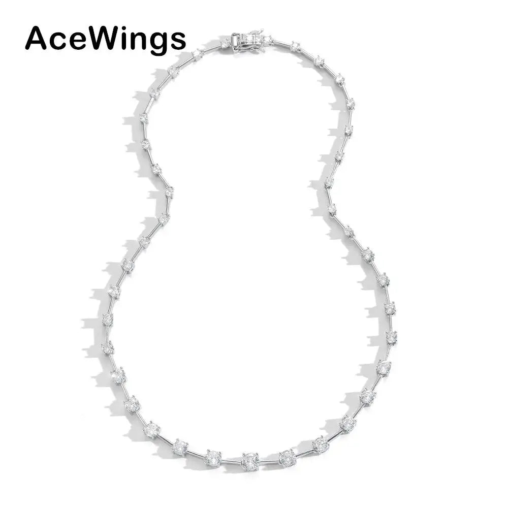 BC180 Bling Bling Women's Silver Plated Link Chain Necklace with Geometric Design 3-6MM Brass Cubic Zircon Tennis for Gift
