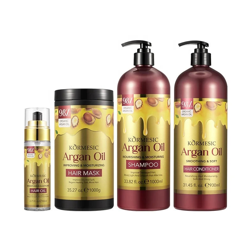 KORMESIC Private Label Organic Herbal Hydrating Treatment Moroccan Argan Oil Hair Shampoo and Conditioner Set