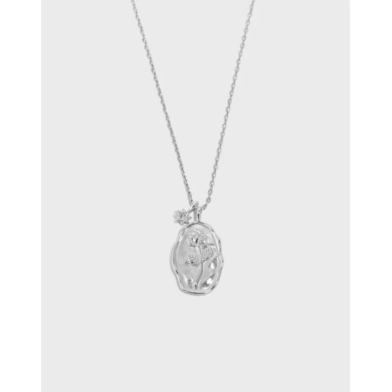 925 Sterling Silver Geometric Oval 18K Gold Necklace Rose Flower Pendant Men Necklace Retro Designer Necklaces for Women Gift