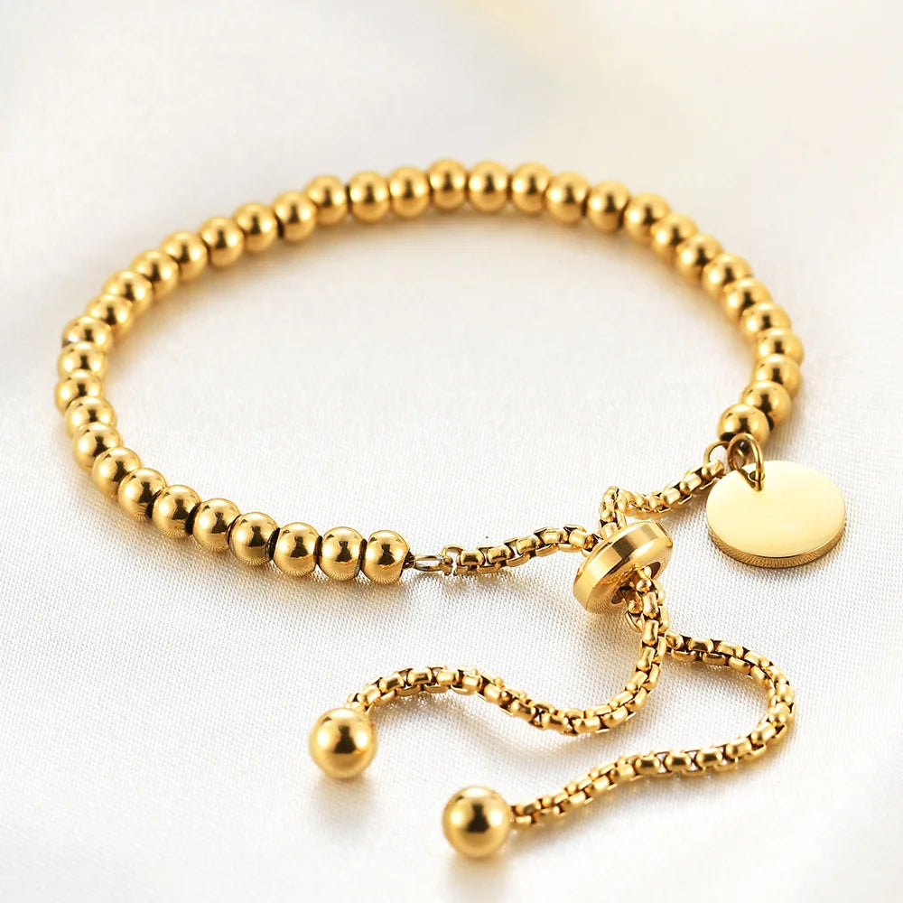 Yiwu Daicy Dainty 18k Gold Beads for Bracelets Stainless Steel Round Card Adjustable Gold Balls Bracelet Women Gift for Her