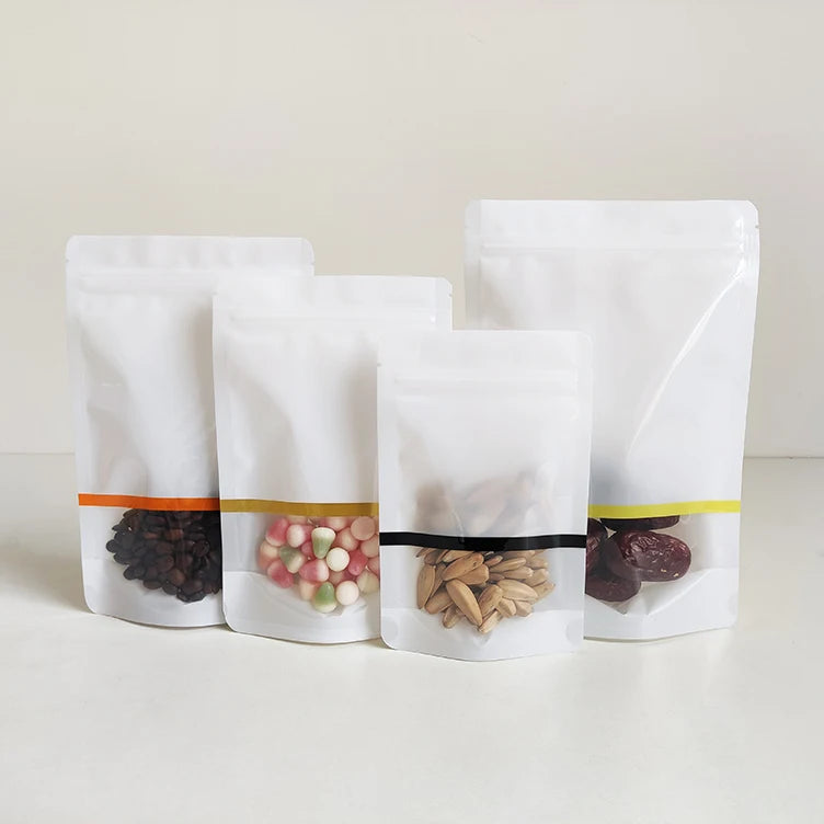 16x24cm New Products Food Grade White Resealable Ziplock Plastic Stand up Pouch with Different Color Window