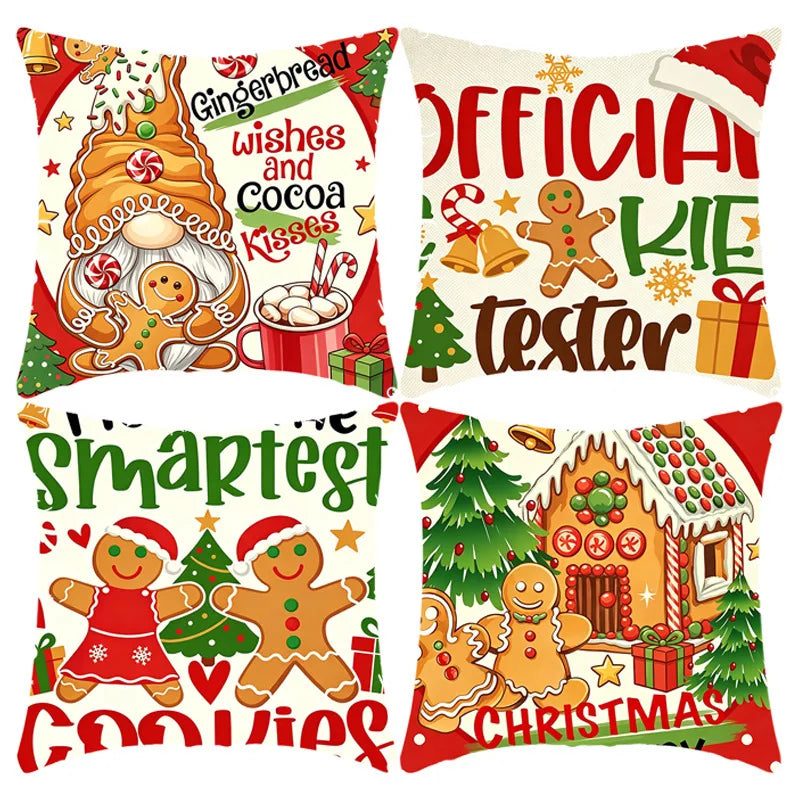 Amity Christmas 4Pcs Sofa Decoration Throw Pillow Cover Polyester Printed Cushion Cover Home Living Room 45*45cm Pillowcase