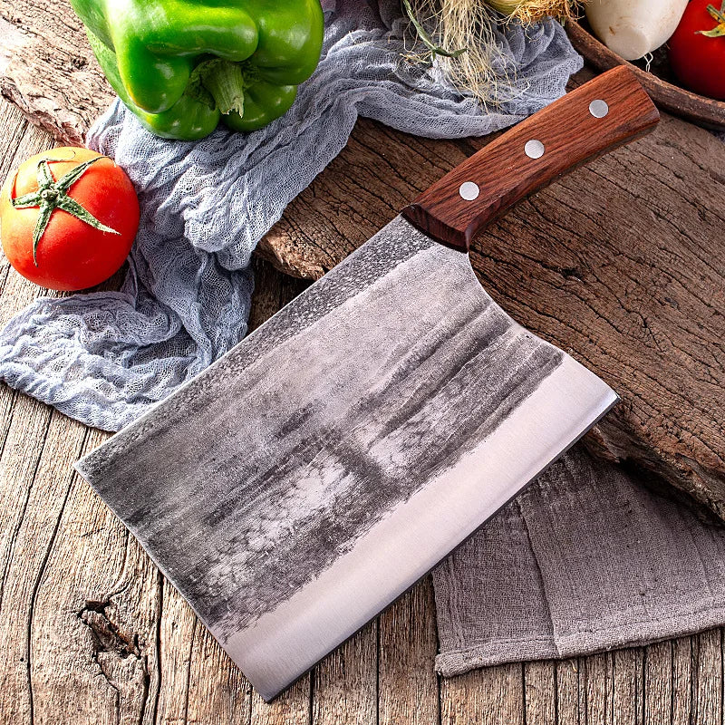 Chinese Traditional Cleaver Hand Forged High Carbon Stainless Steel Cleaver Thick Blade Kitchen Knife Rosewood Handle