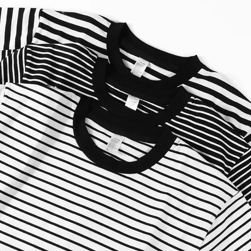 Manufacturer Screen Print 100% Cotton T-shirt Tee Striped Unisex Blank Oversized Heavyweight Streetwear for Custom Men T Shir