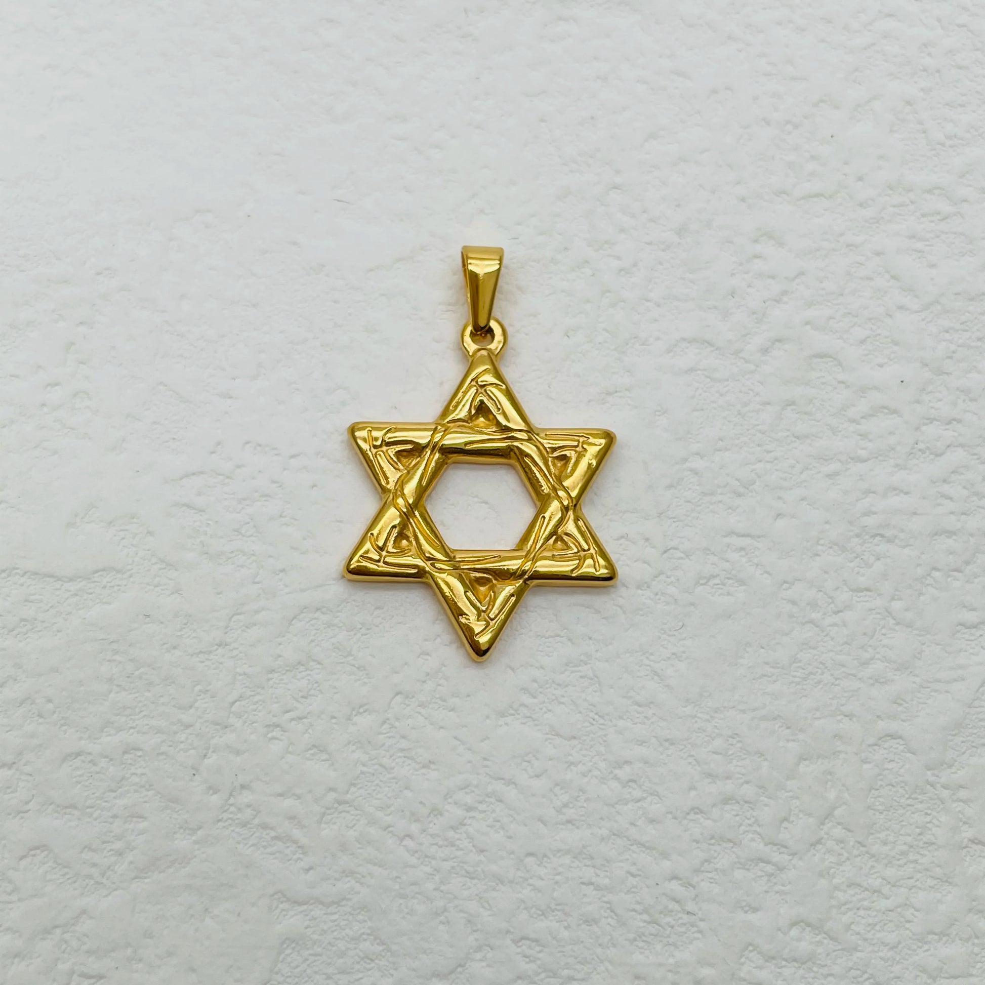 Vintage Men's Stainless Steel Circle Necklace Gold Plating 18K Featuring My Shape Star David Pendant Jewish Symbol Accessorie