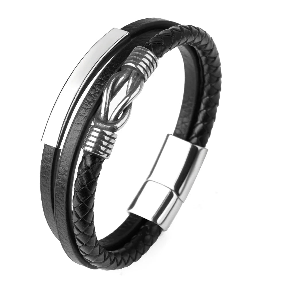 Hot Selling Stainless Steel Charm Leather Woven Vintage Creative Multi-layer Titanium Steel Jewelry for Men