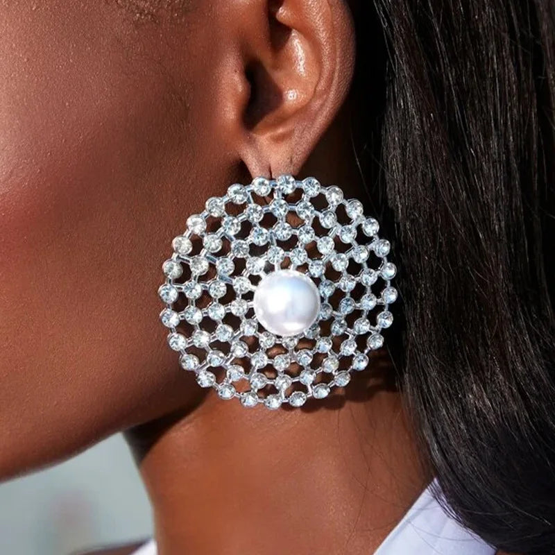2025 New Arrival Hot Selling Rhinestone Earrings European Multi-layer Rhinestone Ring Earrings Temperament Pearl Round Earrin