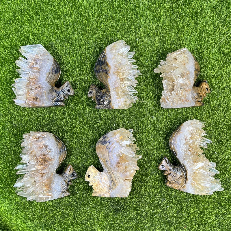 Wholesale Natural Crystal Carving Crystal Cluster Squirrel Cute Crafts Gifts for Healing