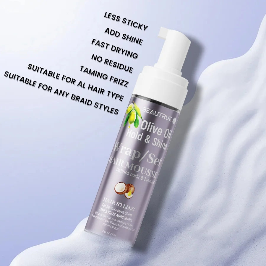 Wholesale Custom Natural Olive Oil Curly Hair Mousse Foam Fast Dry for Men and Women Hair Hold Anti-Frizz Styling Mousse Foam