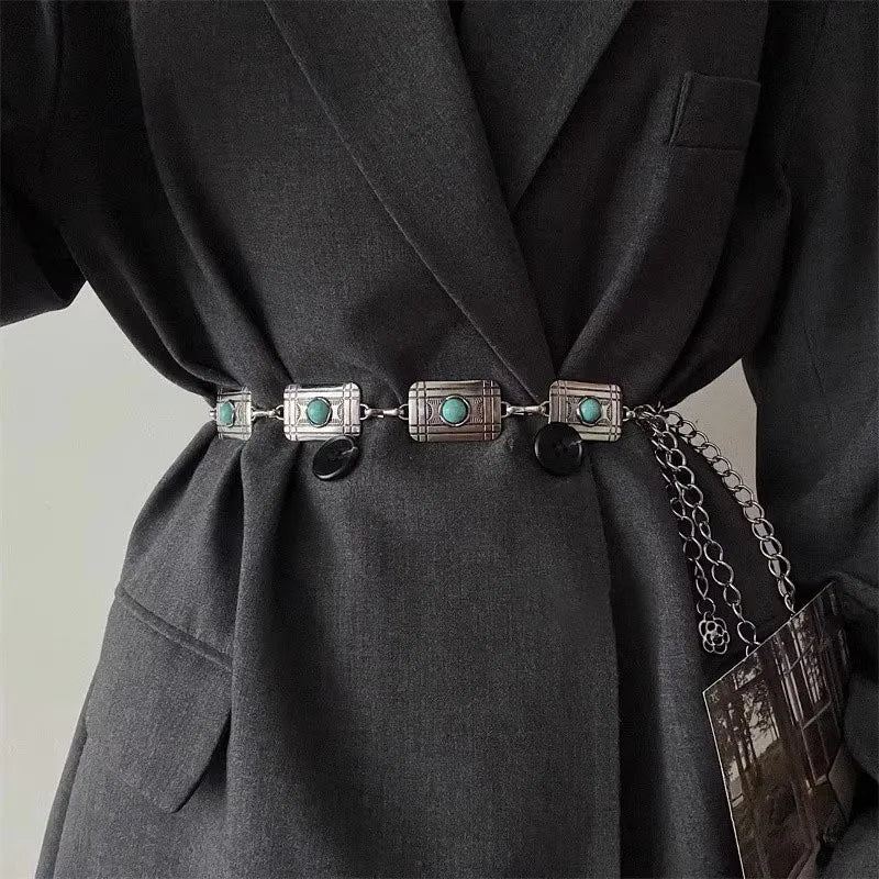 Bohemian Turquoise Carved Dress Waist Chain for Women