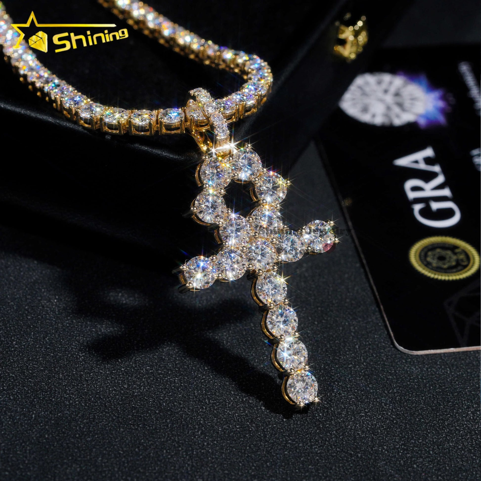Custom Top Quality Certified Tennis Chain Diamond Hip Hop Solid Gold Jewelry 10k 14k 18k Real Gold Vvs Moissanite Cross Penda