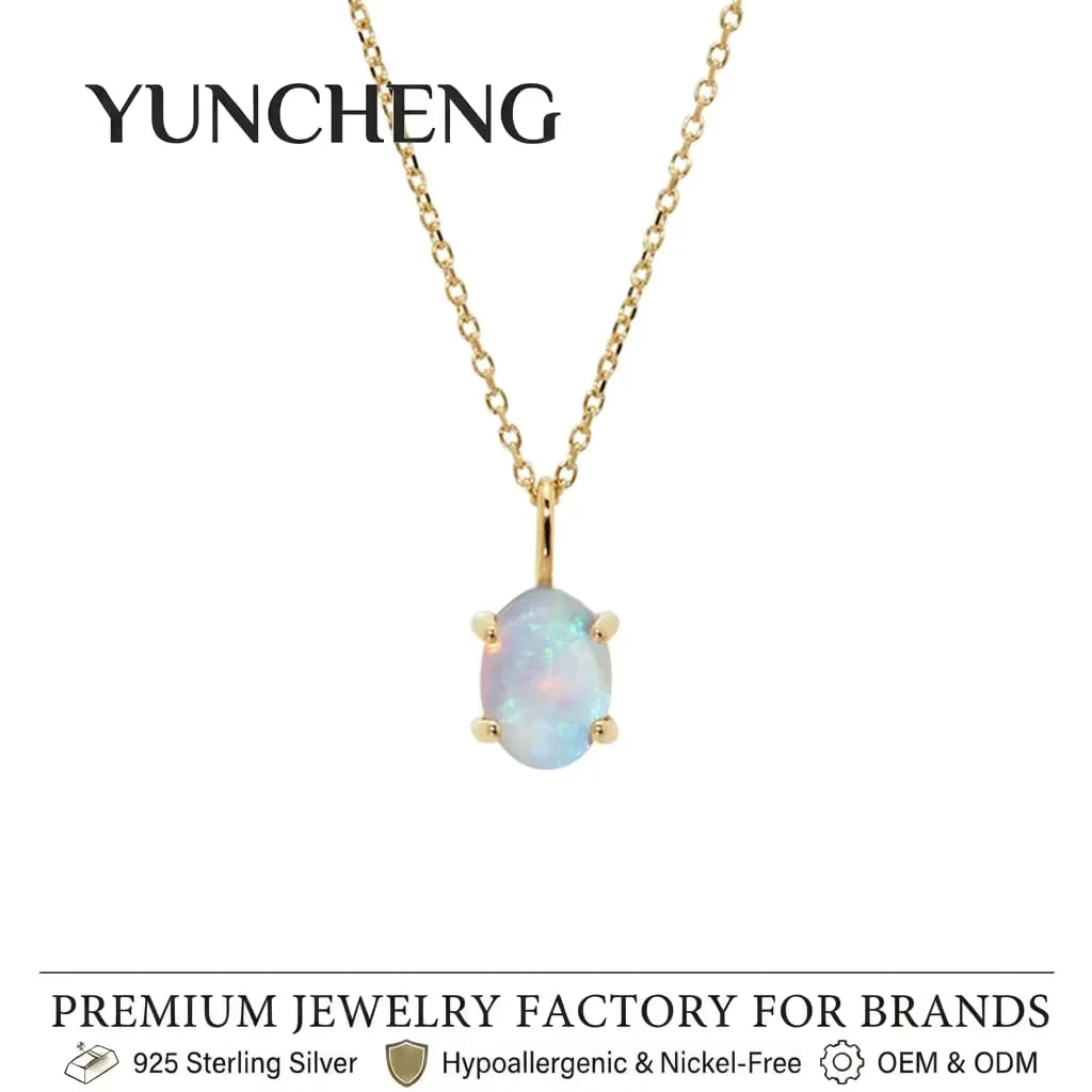 YUNCHENG ODM Jewelry Manufacturer Handmade 18K Gold Plated Classic Prong Setting Opal Sterling Silver 925 Jewellery Pendant