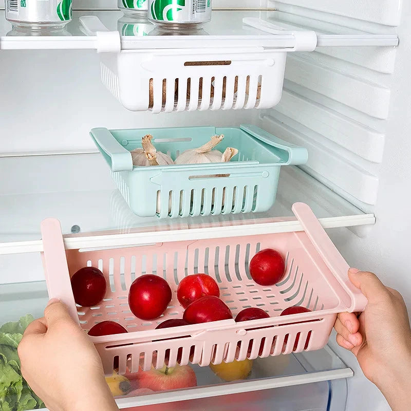 Kitchen Fruit Food Storage Box Plastic Fridge Organizer Slide Under Shelf Drawer Box Rack Holder Refrigerator Storage Contain