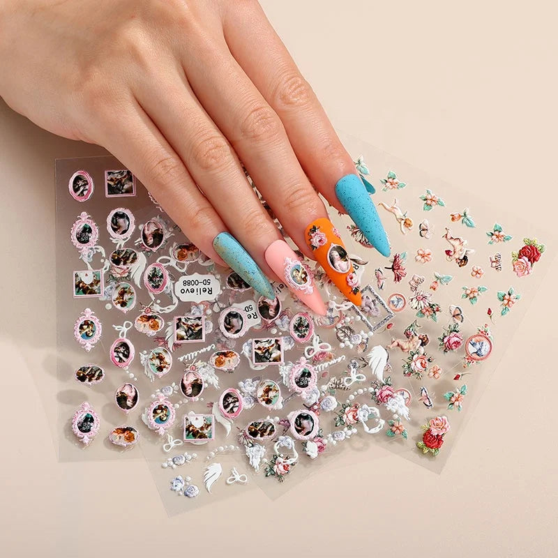 Sanrio Nail Stickers Adhesive Toe 5D Embossed Bear Nail Decal Supply Korea Anime Press on Nail Accessories Decorations Girl D
