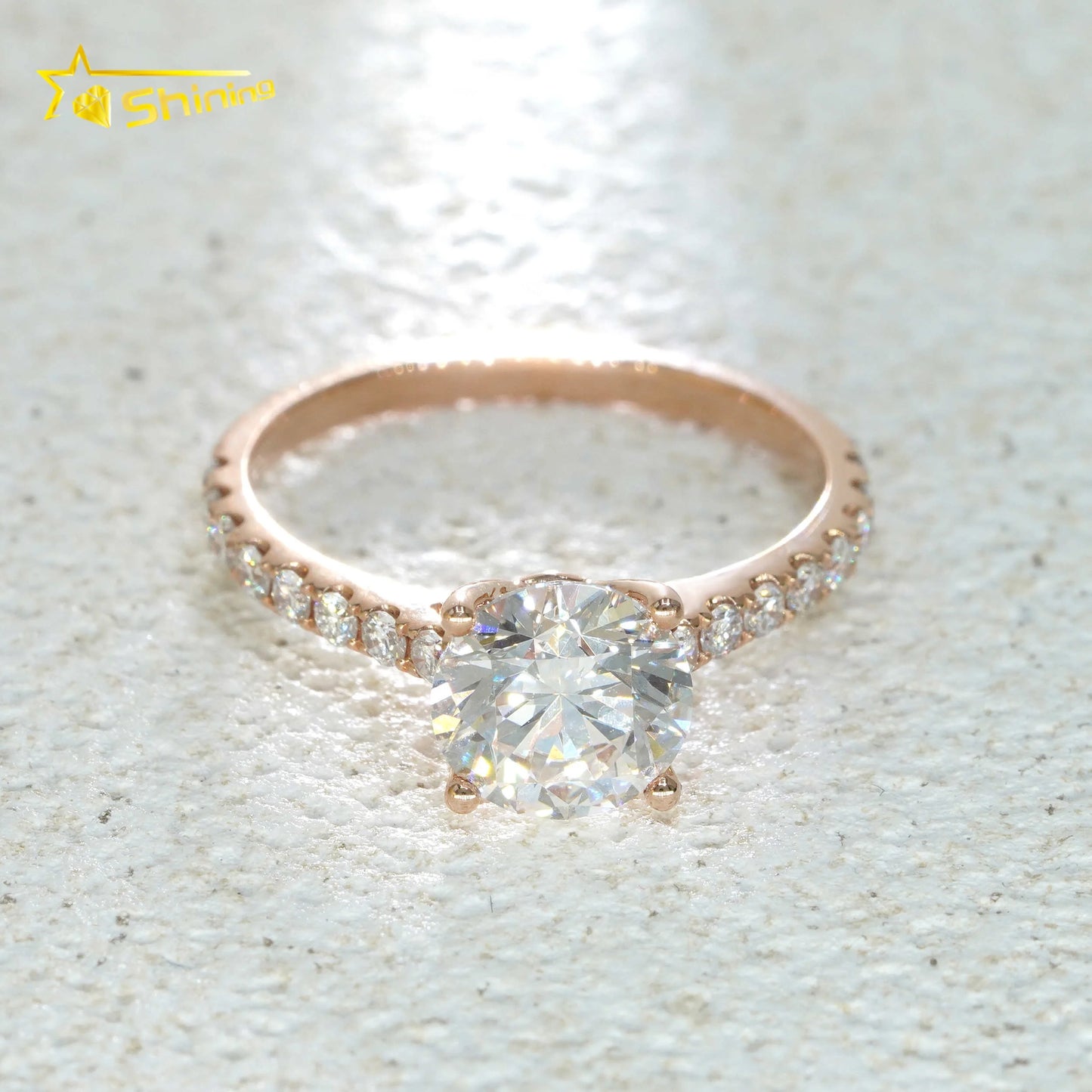 Fashion Jewelry Round 1.53CT D Color CVD Lab Grown Diamond 10k Solid Gold Engagement Ring for Women