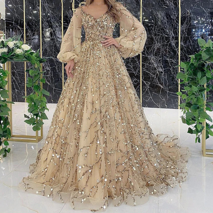Elegant Women's Long Chiffon Flower Gown New Girl's Banquet & Evening Party Dress with Beautiful Temperament