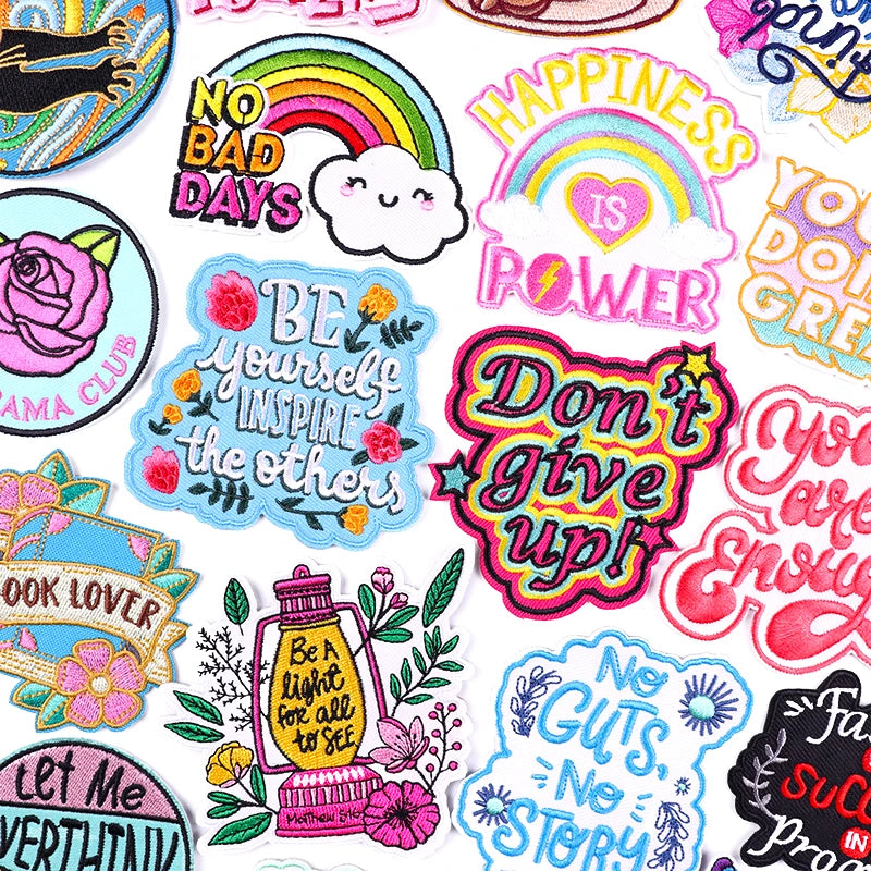 Cartoon Rainbow Letter Embroidered Iron on Patches Patches on Clothes DIY Badge Custom Emblem Manufacture Wholesale Patch