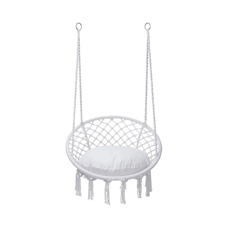 WOQI  Hanging Cotton Rope Swing Chair with Cushion Hardware Kits for Outdoor Camping