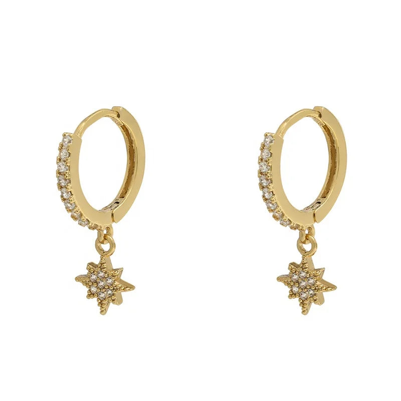 Milskye Light Luxury Fashion Jewelry 18k Gold Plated 925 Silver Cz starburst Charm Earrings