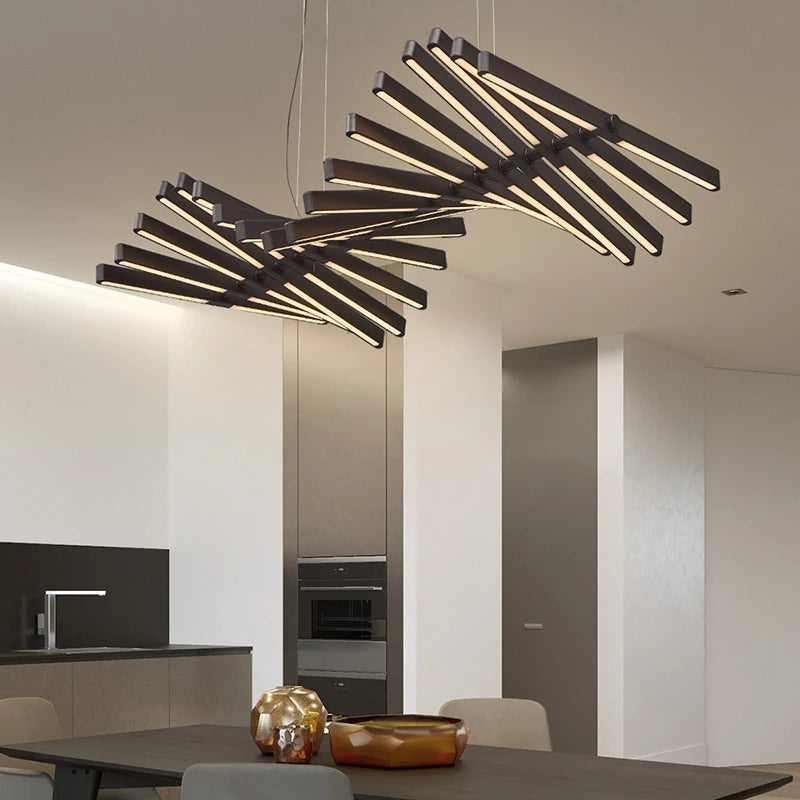 Modern Designer Minimalist Line Bar Chandelier Black White Modern Indoor Linear Pendant Light Modern Futuristic Chandelier