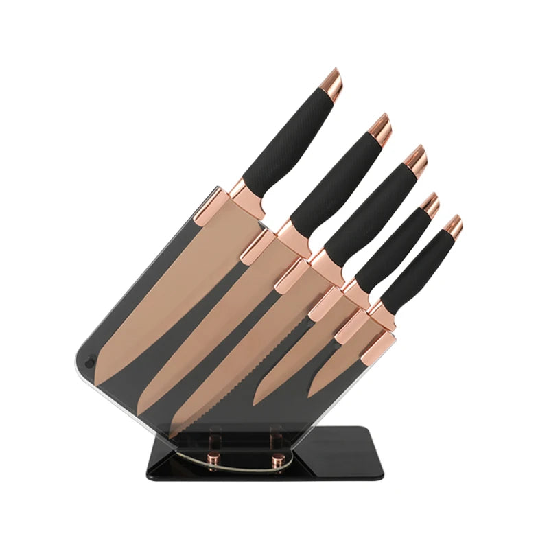 Professional Stainless Steel Chef Knife Set-6-Piece Ambidextrous Durable Kitchen Knife Collection Coated Blades Plastic Handl