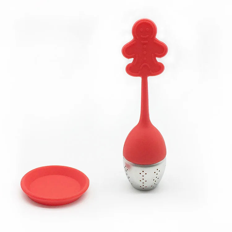WEIMU Eco-Friendly Custom Silicone Tea Infuser Gingerbread Man Handle Tea Balls Loose Leaf Filter Strainer Tray Food Grade