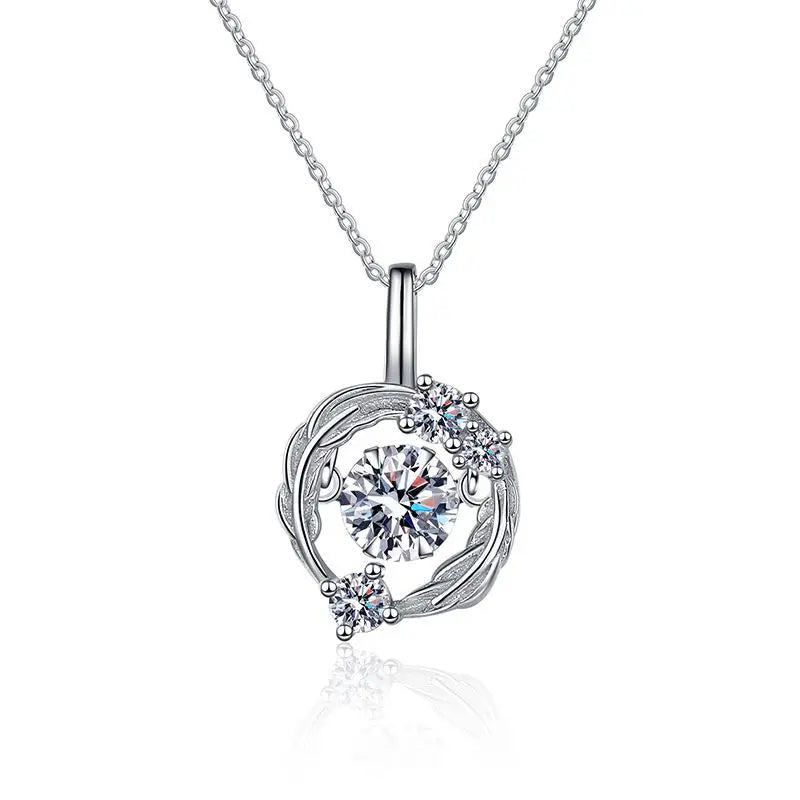 Heart Shaped S925 Sterling Silver Mosonite Necklace Light Luxury Feather D Colored Mulberry Diamond Necklace Wedding