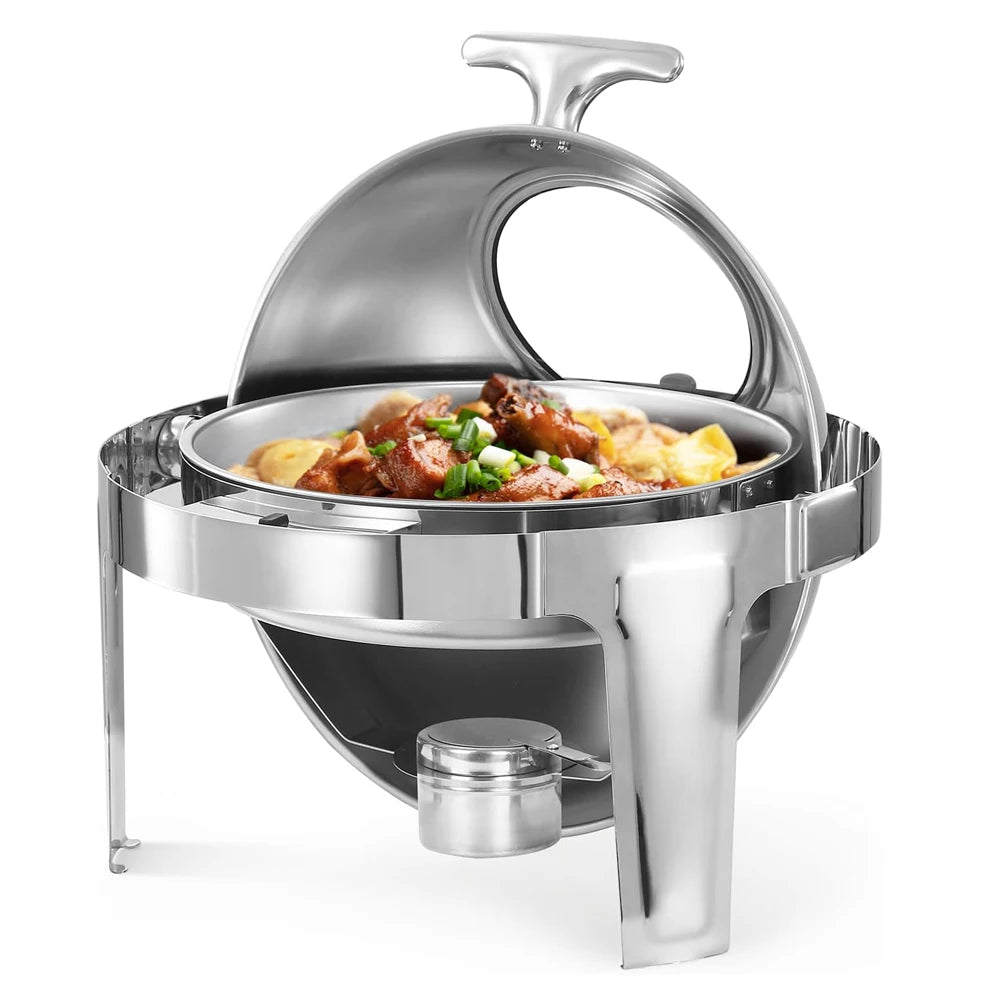 Round Roll Top Party Hotel 6Qt Stainless Steel Chafing Dish Butter Set