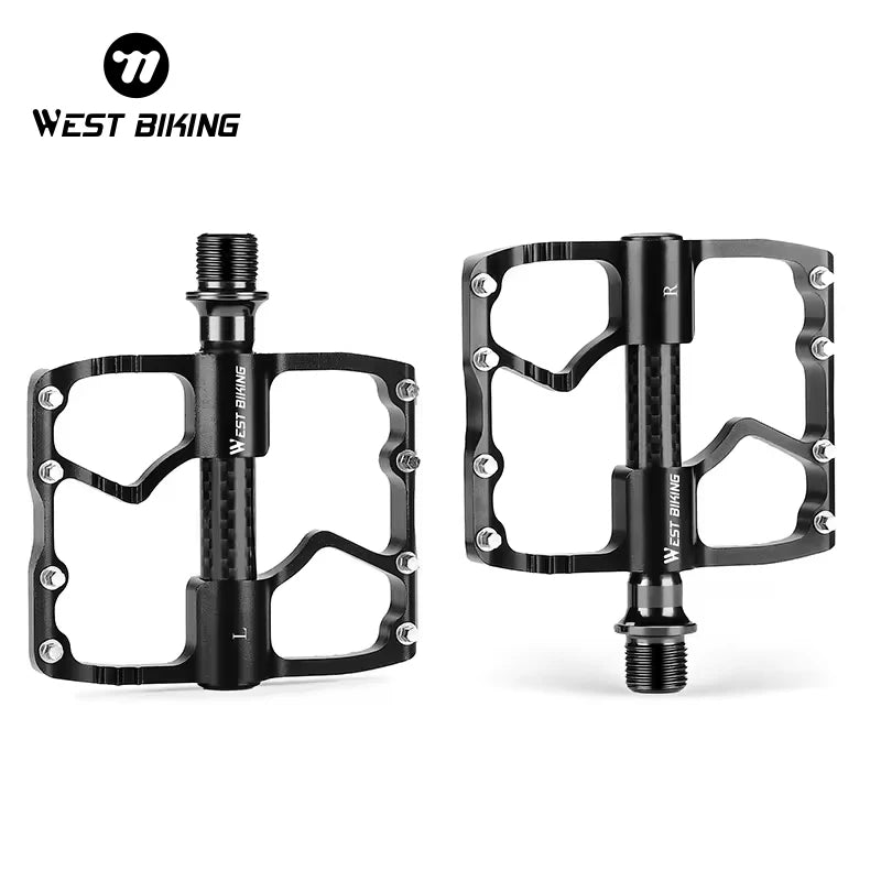 WEST BIKING Lightweight 3 Bearings Aluminum Alloy Bike Pedal Durable Cr-Mo Axle Core Ultra Smooth Widen Anti-slip Bicycle Ped