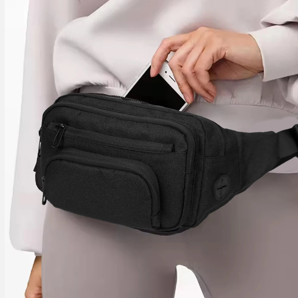 Eurcool Large Crossbody Fanny Pack Women Men Nylon Zipper Anti-Theft Moto Biker Pillow Shape Geometric Travel Running Hiking