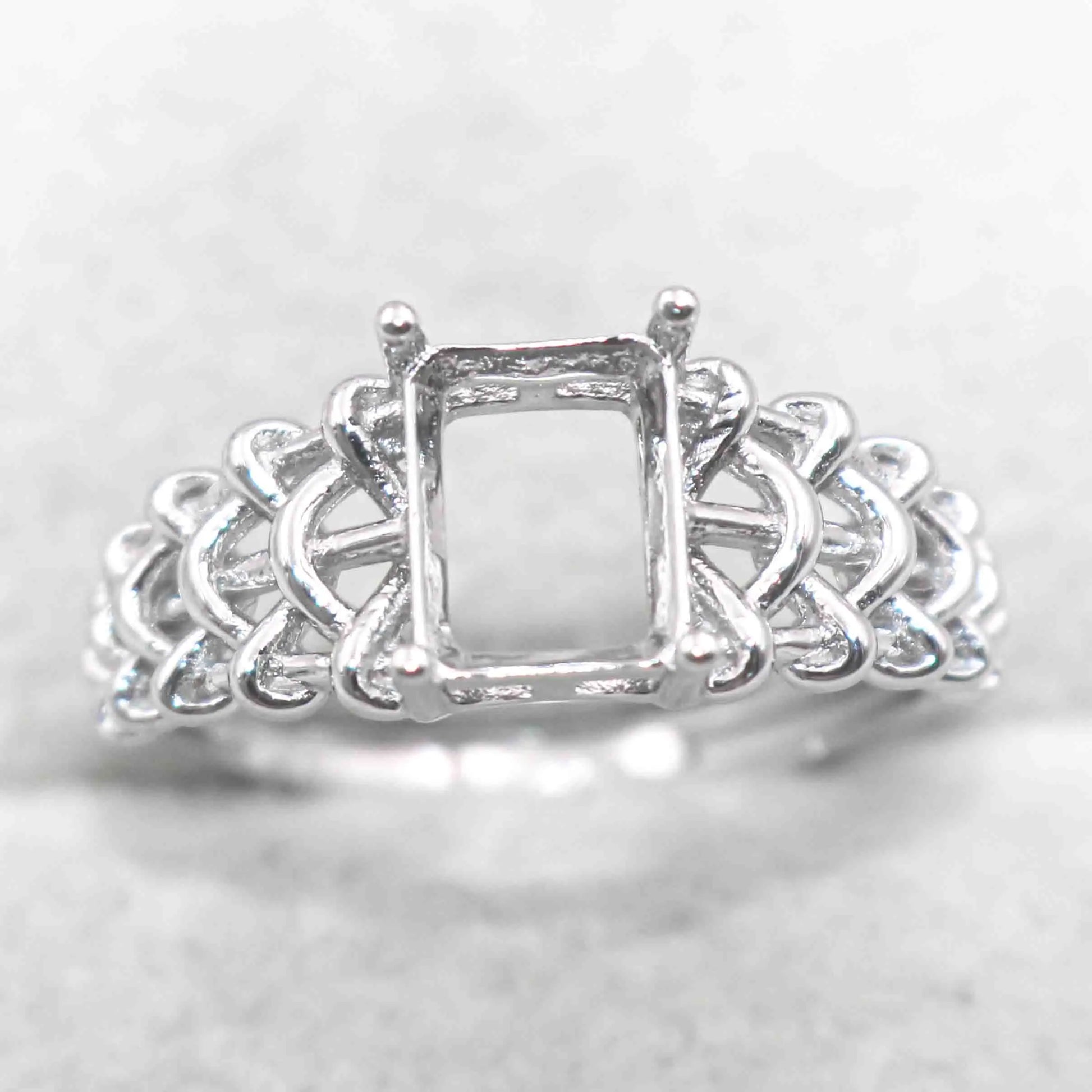 Sterling Silver 6*8mm Semi Mount Ring Square Shape Empty Frame Blank Claws Setting S925 Base Without Center Stone for Inlay D