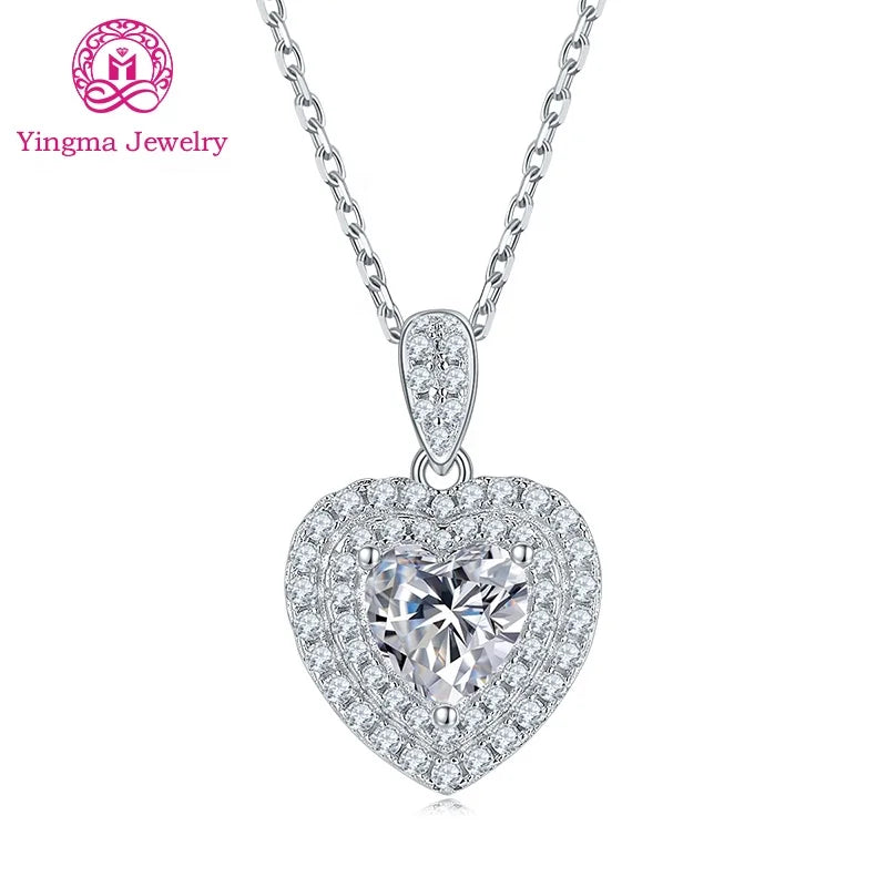 Factory Direct Sale Moissanite Heart Shape Necklace Women 6.5 mm 1ct 925 Silver Real Moissanite Pendant Necklace