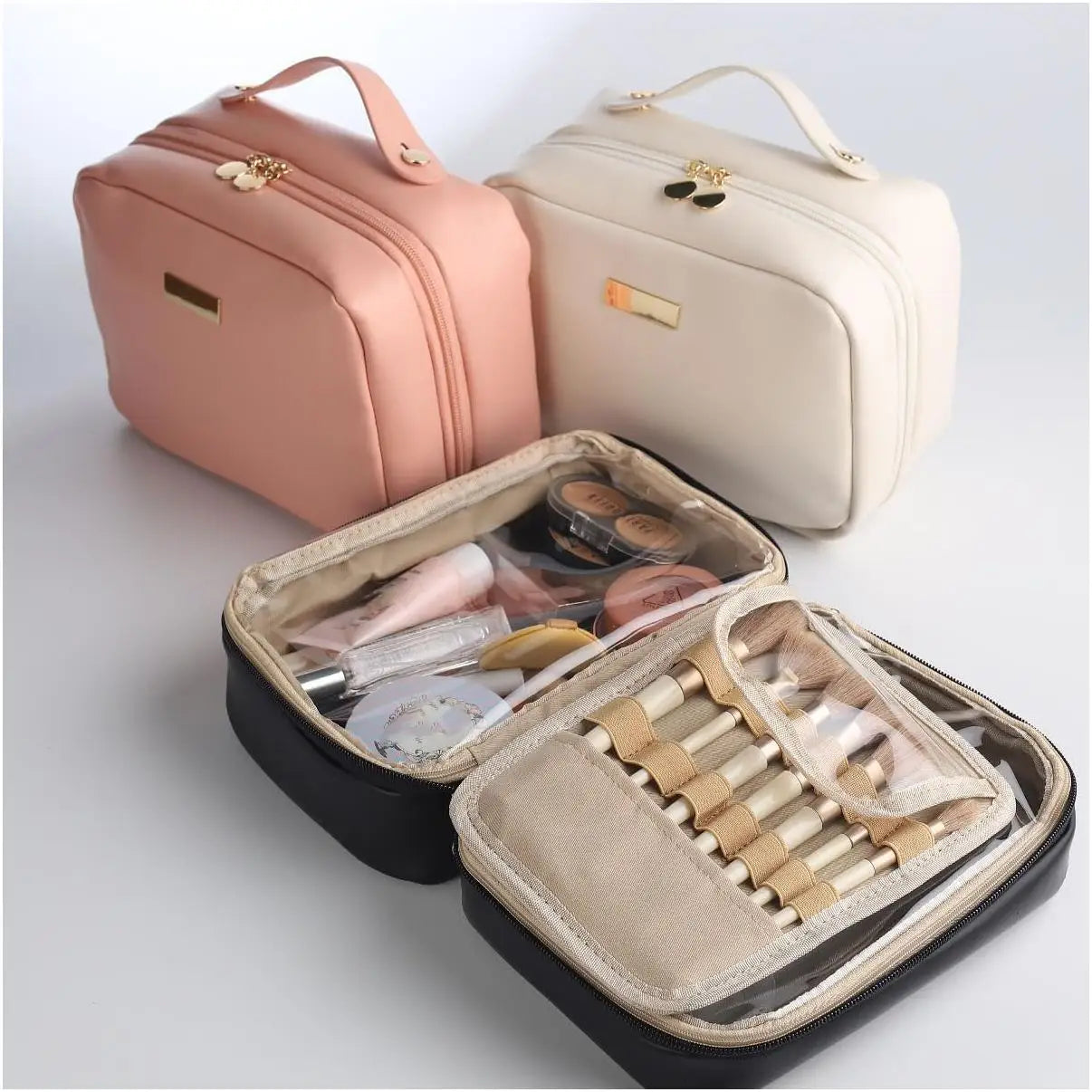 Ginzeal Women Travel Cosmetic Tote Bags Custom PU Leather Zipper Makeup Storage Bag with Logo