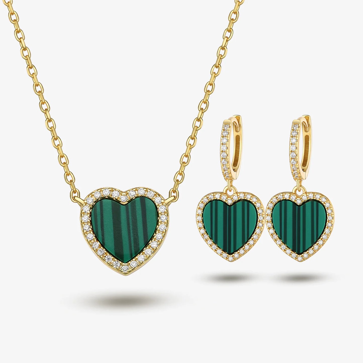 Daidan Set Jewelry Women Jewelry Gift Set Fine 18K Gold Plated Silver Red Agate Malachite Zirconia Heart Shape Jewelry Set