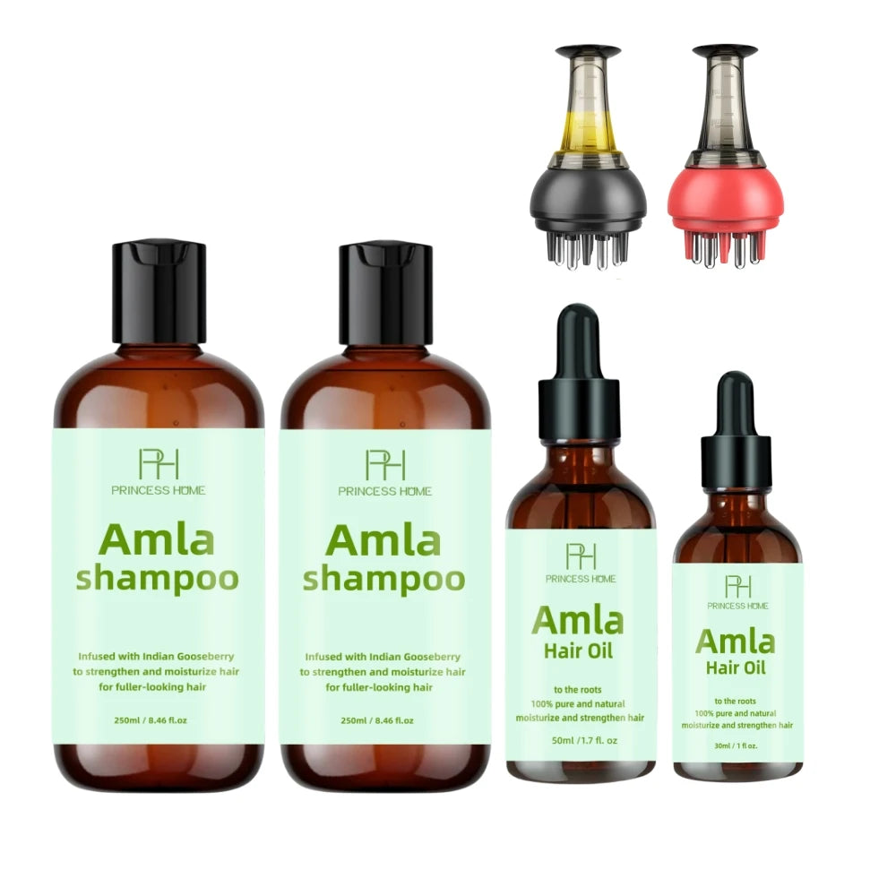 OEM/ODM Cold Pressed Natural Pure Amla Oil Scalp Treatment Damaged Repair Amla Hair Oil Set Shampoo Conditioner Amla Hair Oil